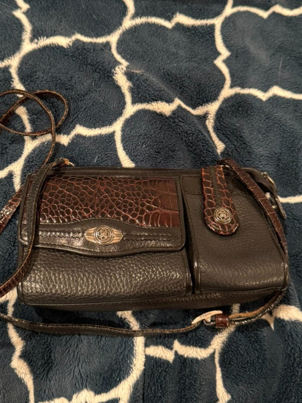 Brighton Brown Croc Embossed Organizer Crossbody Bag Wallet Card Slots